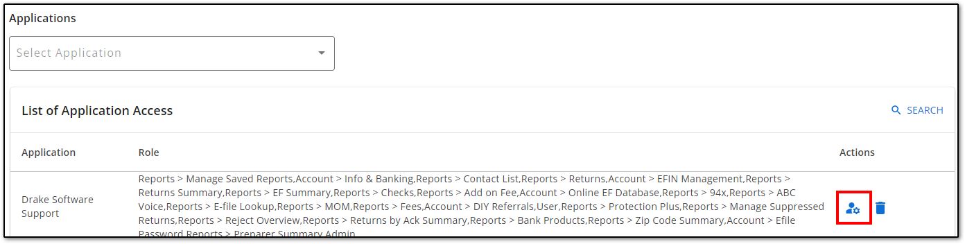 Image of Drake User Manager Application Access.